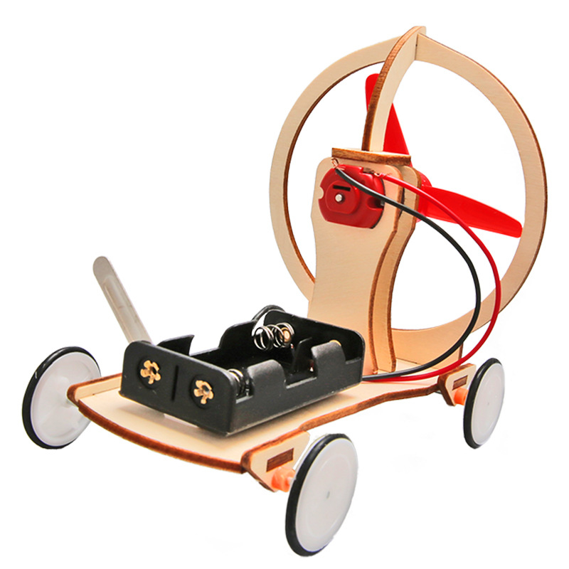 Viento de madera coche para niños Tecnología pequeña producción invención DIY material hecho a mano paquete estudiante ciencia experimento equipo
