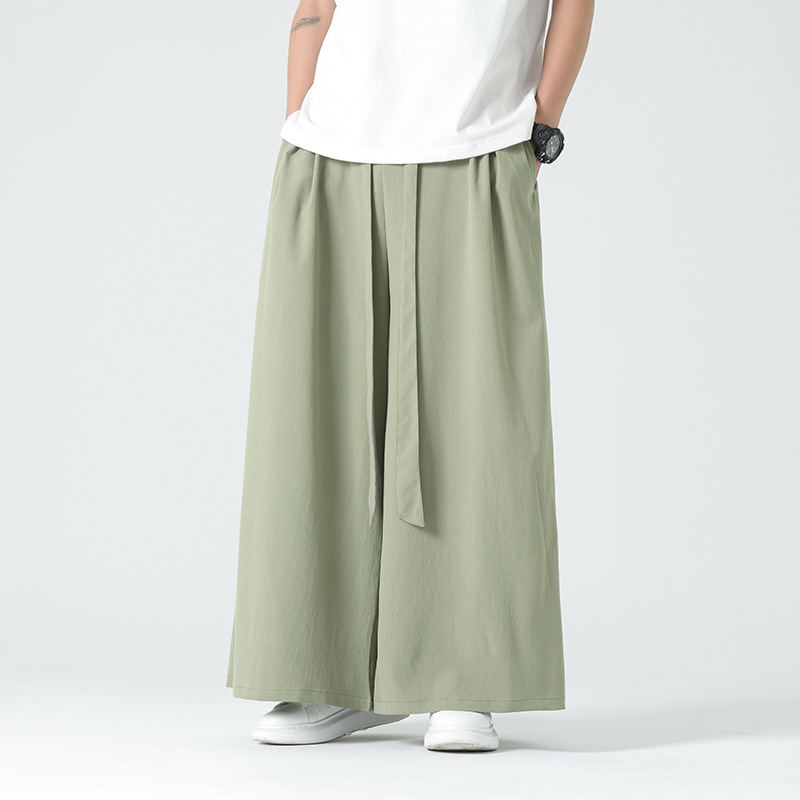 Japanese Style Wide-Leg Pants Men's Summer Thin Ice Silk Pants Dape Loose Chinese Style Men's Tether Casual Horn Pants