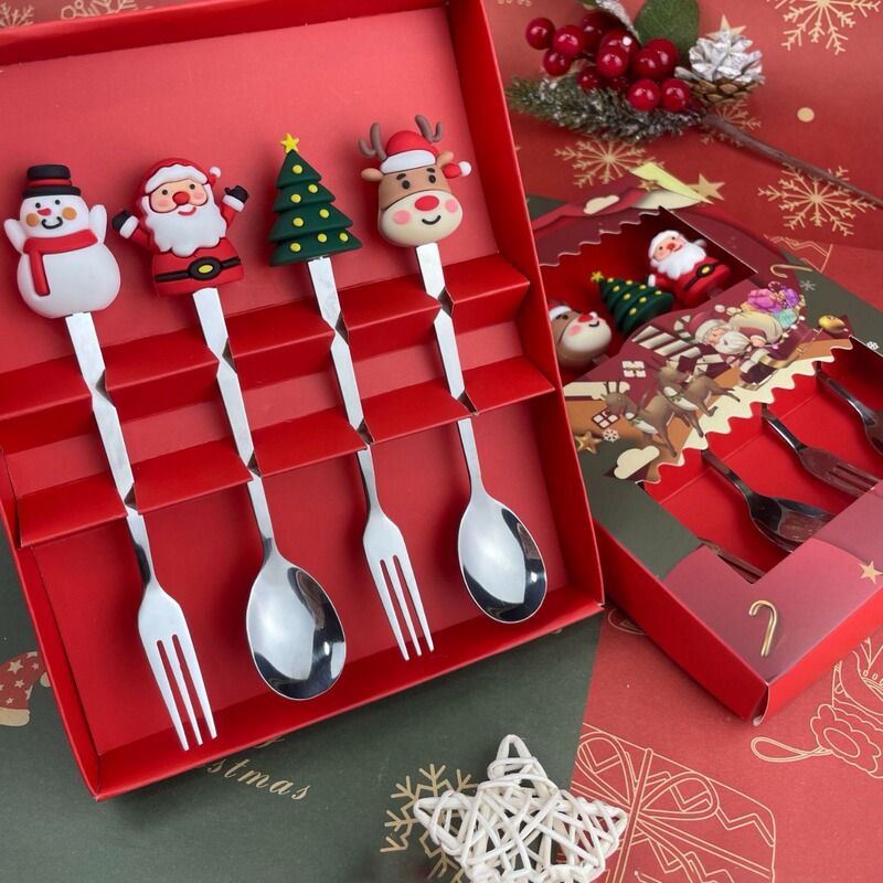 Cross-Border Stainless Steel Doll Christmas Spoon and Fork Set, Atmospheric Tableware, Golden Coffee Spoon, Dessert Spoon, Christmas Cross-Border Stainless Steel Doll Christmas Spoon and Fork Set, Atmospheric Tableware, Golden Coffee Spoon, Dessert Spoon, Christmas