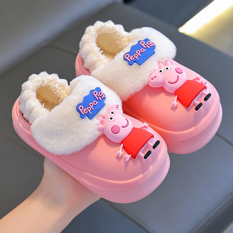 Piggy Page zapatillas de algodón de invierno para niños, niños y niñas, bolsas de terciopelo cálidas, tacones desmontables impermeables para zapatos caseros de bebé