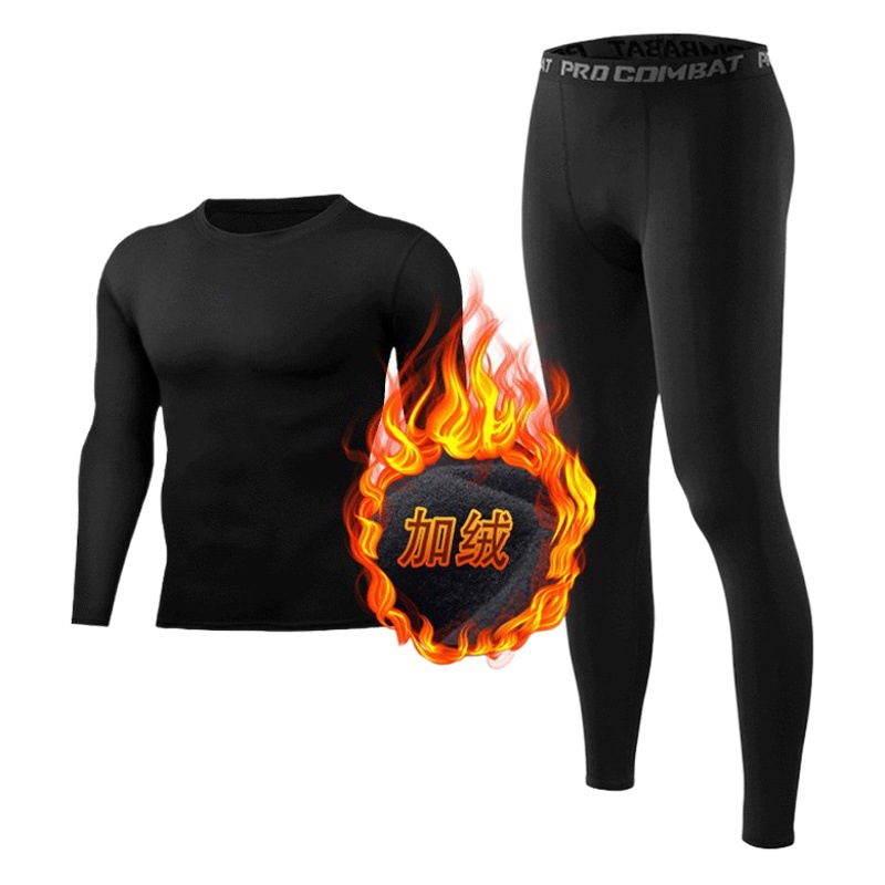 Fitness Clothes Men's Autumn and Winter fleece-lined Tights Running Training Gym fleece-lined Tight Pants Sports suit