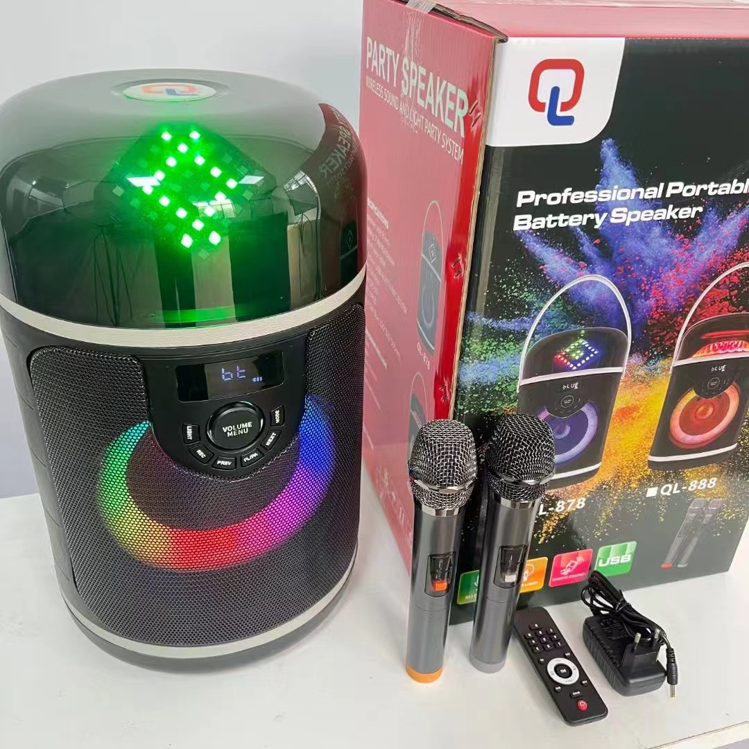 Altavoz Bluetooth KTV Portátil QL-878 con Subwoofer y Luz RGB para Al Aire Libre y KTV