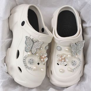 EVA Hole Shoes Women's Summer Thick-soled Height-increasing Outfit Pearl Rhinestone Casual Beach Shoes Women's Platform Non-slip Sandals