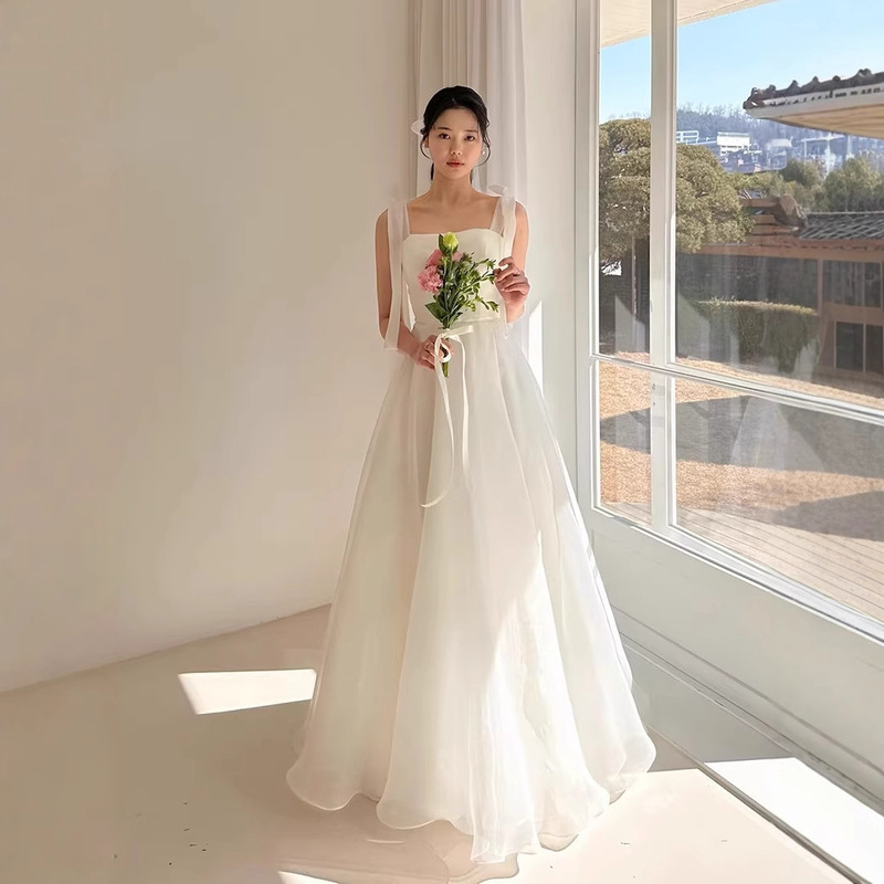 Sling Light Wedding Dress Fantasy Organza Outgoing Yarn Simple Travel Shot White Yarn Skirt Outdoor Wedding Main Yarn License Dress Sling Light Wedding Dress Fantasy Organza Outgoing Yarn Simple Travel Shot White Yarn Skirt Outdoor Wedding Main Yarn License Dress