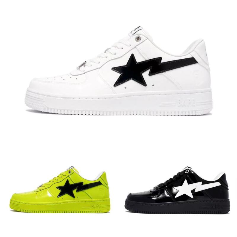 Bapesta Dunk Black White Green Patent Leather Street Trendy Vibe Low-Top Casual Sports Shoes Sneakers