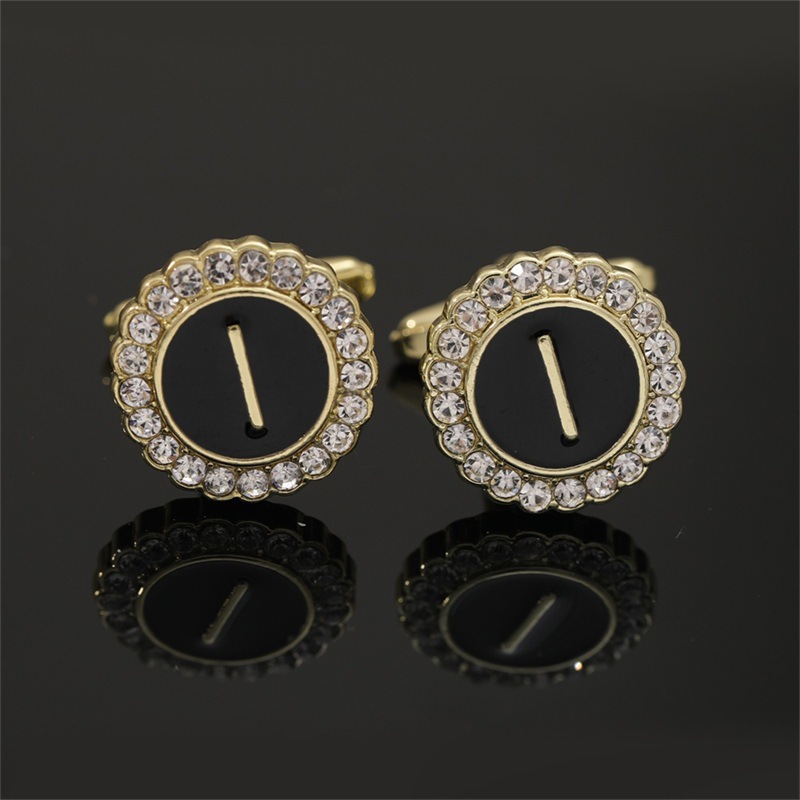 Cufflinks For Men With Initial Letters, Elegant Round Studded Gift_voghion.com