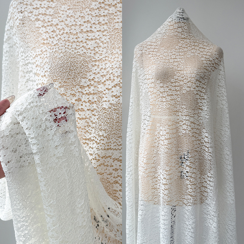 Tejido de encaje inelástico de nylon, pequeña tela de encaje de primavera y verano, ropa de encaje en stock