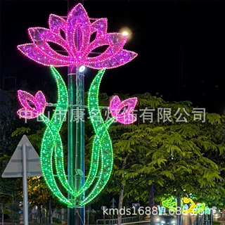 荷花灯 玫瑰花灯 路灯杆造型 马路装饰灯 图案铁艺彩灯 中国结