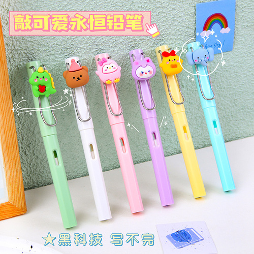 Creative Cartoon Eternal Pencil Not Easy to Break Students No Need to Sharpen Black Technology HB Pencil Positive Study Supplies