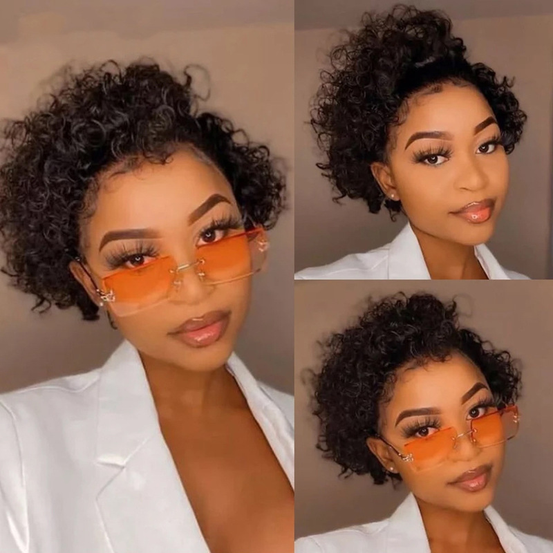 Elf Lace Hair Set Human Hair 13x 1 Lace Pixie Cut Wig curly human hair