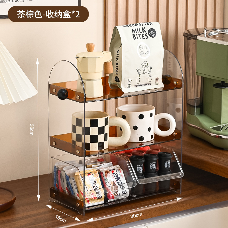 中世スタイルのデスクトップ収納ラック多層ティーバッグラックキッチンウォーターカップ収納ラック引き出し型排水ラックコーヒーカップラック|undefined
