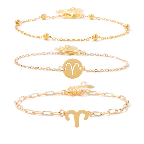 2024 Summer Zodiac Three-Piece Bracelet Set Simple and Fresh Couple's Birthday Gift Chain Bracelet Cross-Border
