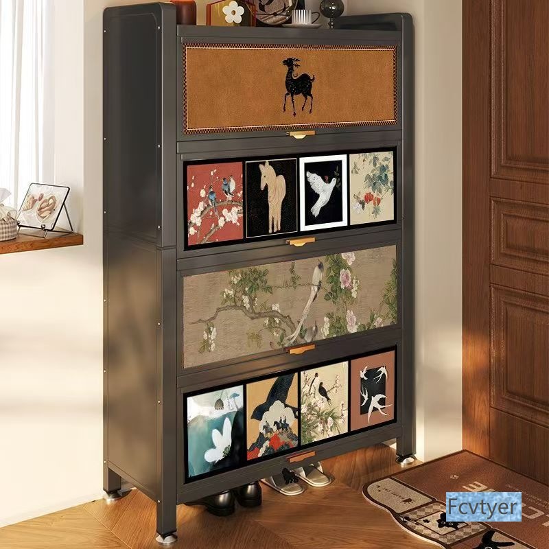 Laiao Entry Shoe Cabinet Home Antique Style Doorway Multi-Layer Medium Wall-Mounted Large-Capacity Steel Storage Cabinet Storage Cabinet Entrance