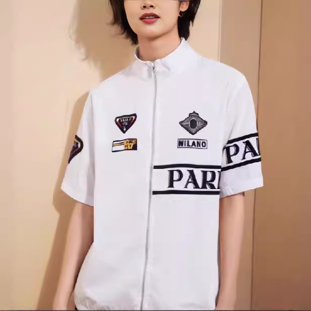 Summer Korean unisex fashion casual short sleeve stand collar shirt jacket thin zipper cardigan sunscreen wholesale