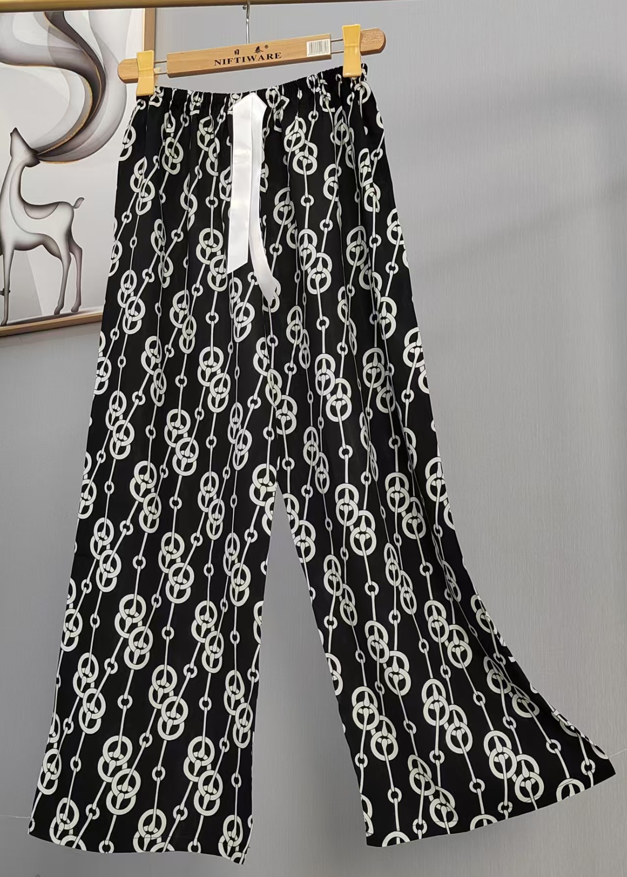 Pijama de seda de algodón para mujer, pantalones anchos de mujer embarazada de seda de algodón con estampado fino de verano