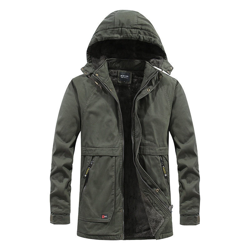 HTN2025 冬用裏起毛綿服 メンズ ゆったりジャケット 厚手フード付きワークジャケット 防寒綿服|undefined