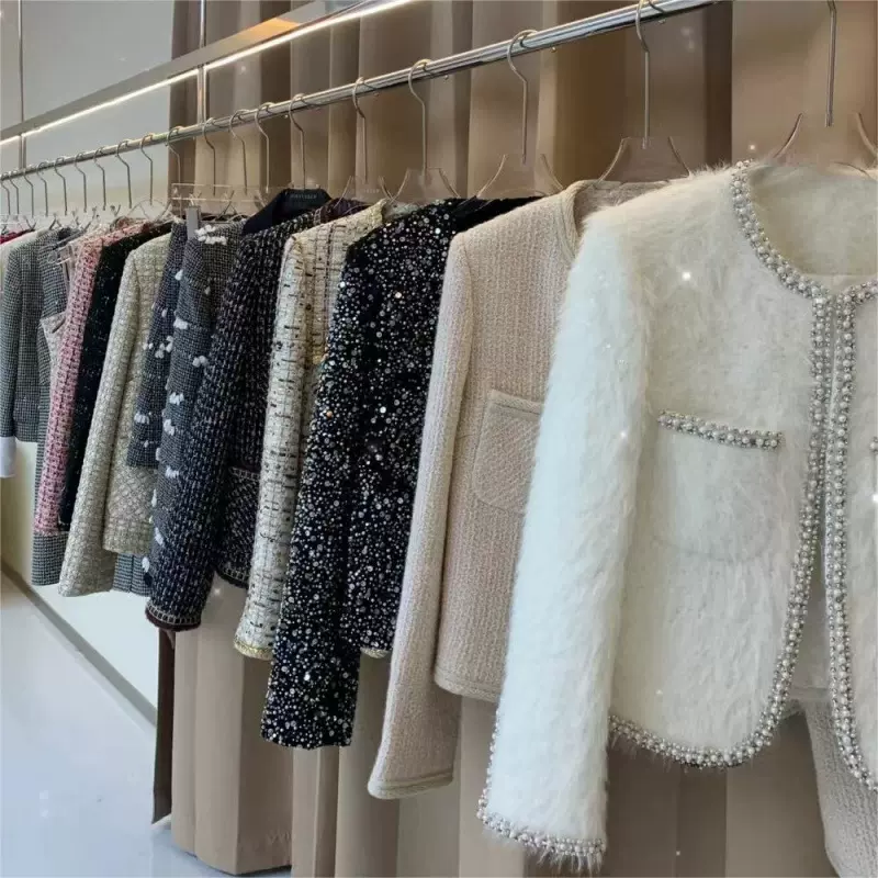 2025春秋粗花呢韩风小香风短款外套广州十三行服饰批发实体店货源