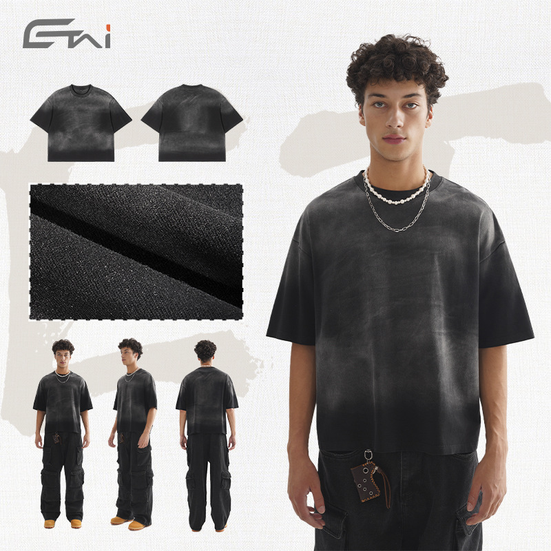 ETAI ropa de hombre de verano pesada pulverización de caballo corto ancho tipo de camiseta de estilo Boxy Fit estilo de hombre de manga corta T
