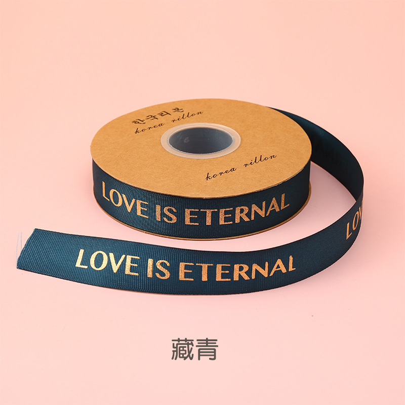 Stock 1CM estampado letras inglesas roscado cinta flores pastel de regalo decoración hecha a mano DIY cinta de alta densidad