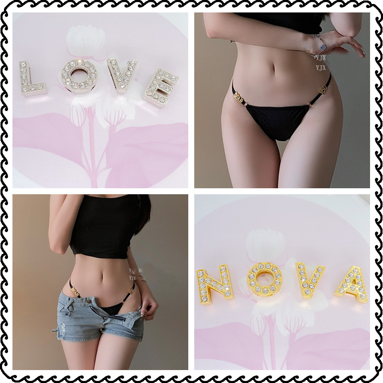 泳装镶钻独立字母LOVE穿绳扣 情趣内衣合金英文钻饰扣腰间穿带扣