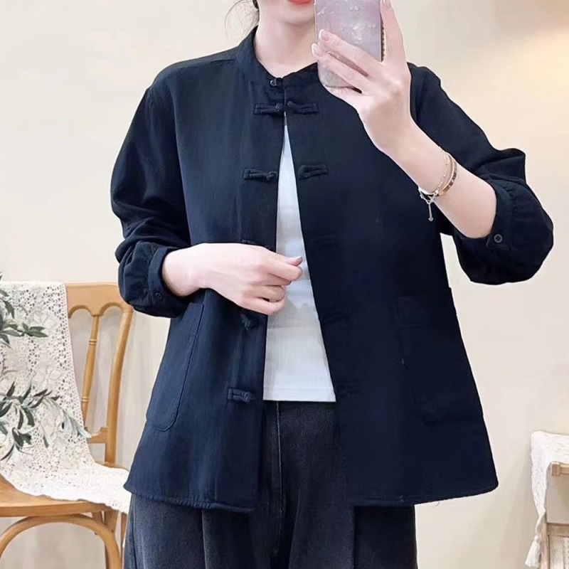 新中式盘扣双层棉纱衬衫外套女新款文艺禅意茶服宽松长袖上衣外套|undefined