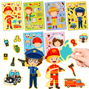 Cross-Border 6 sheets/pack professional face-changing puzzle stickers temu children's educational early education diy puzzle stickers drawing paper