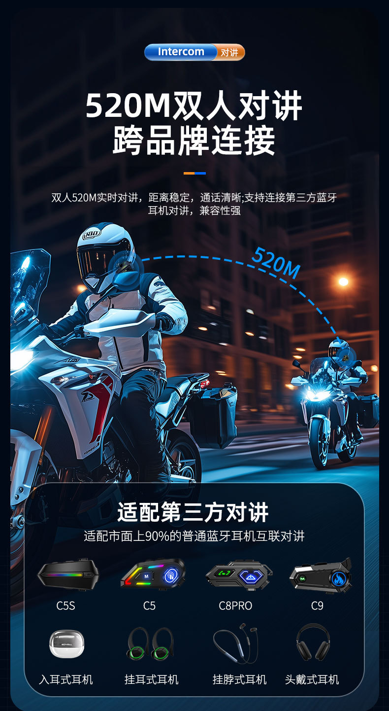 Cool Colorful Rgb Light Effect Motorcycle Helmet Bluetooth Headset 6.0 Group Chat Music Sharing Intercom Helmet Headset