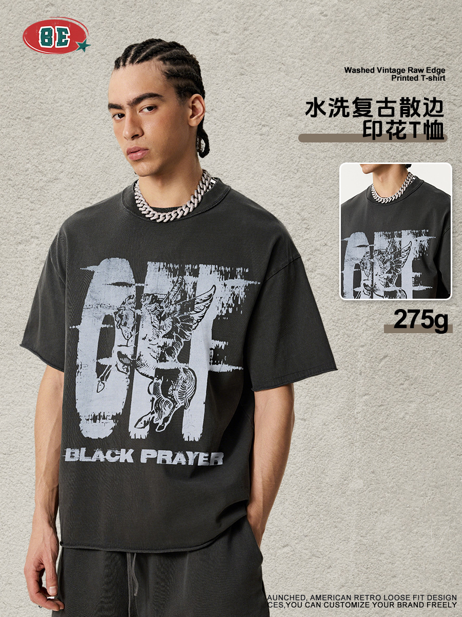 Be Hombres| 2025 verano Europa y América marca de moda impresión callejera de cuello redondo camiseta de manga corta camiseta casual suelta chaqueta hombre