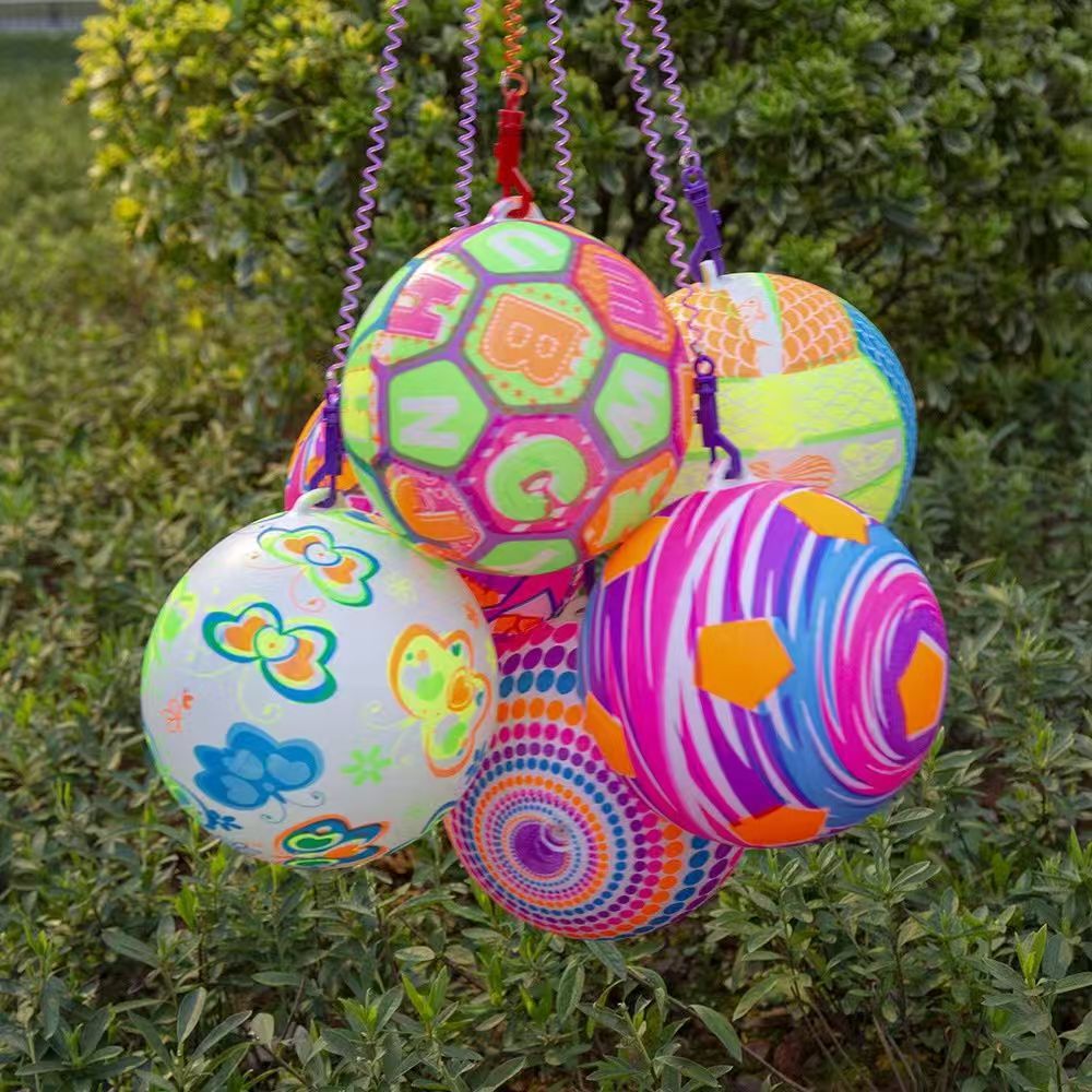 Cadena de fútbol de dibujos animados bola de sandía colorida bola impresa fluorescente con cuerda cadena bola elástica regalos de jardín de infantes