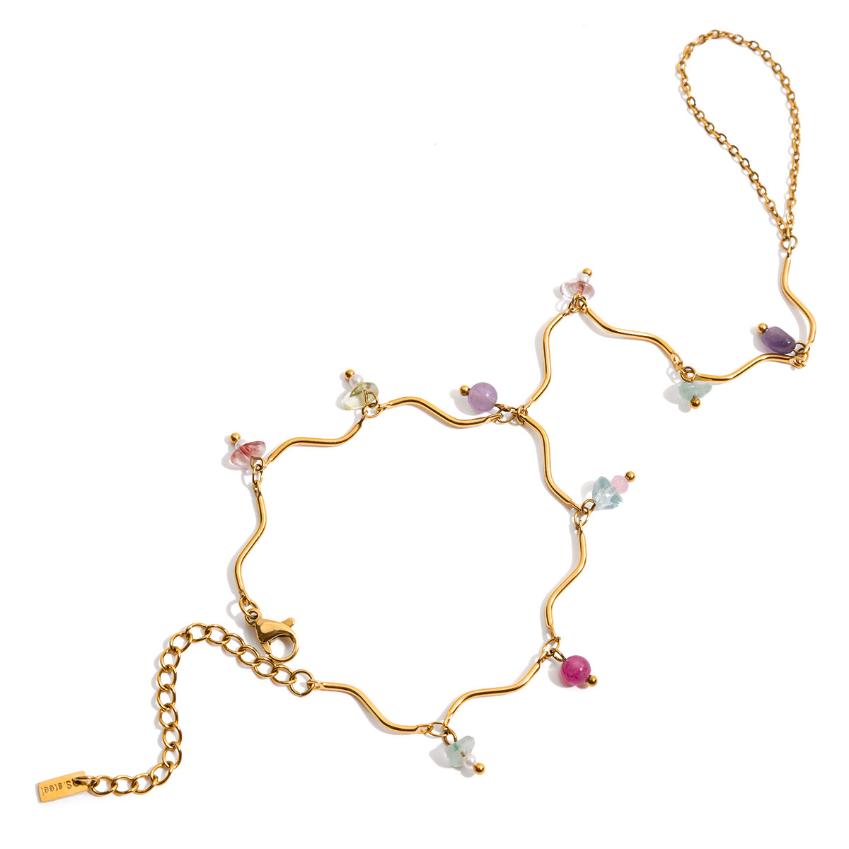 Wanxing Europa y América nueva pulsera de dedo de piedra natural de color de acero inoxidable dorado de 18k apilada con joyería de lujo ligera de alta calidad
