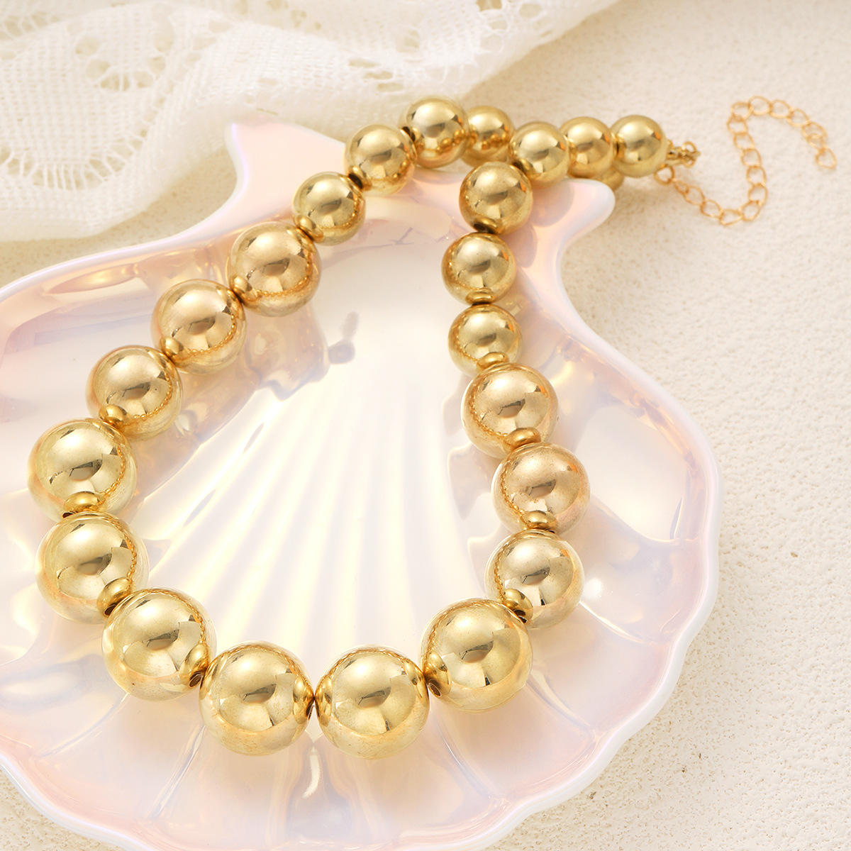 Golden Bead Necklace Geometric Statement Piece For Women_voghion.com