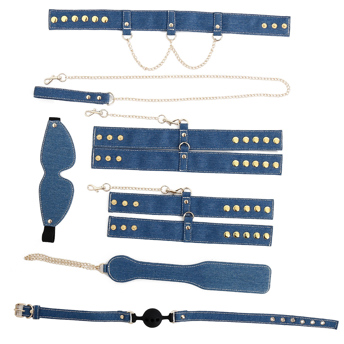 2023 juguetes sexuales juguetes para adultos Denim esposas tobillera boca de silicona enchufe bola cuello cubierta cadena perro raqueta mano traje image 3