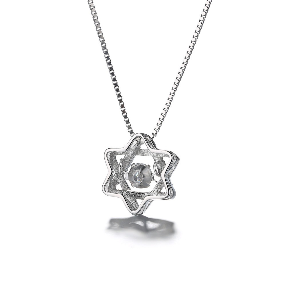 S925 Sterling Silver Six-pointed Star Pendant Necklace With Diamonds_voghion.com