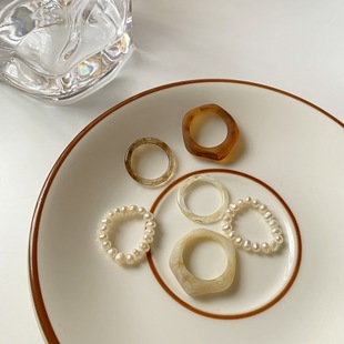 Japanese and Korean 3-piece set niche design pearl ring female ins fashion personality retro simple index finger ring