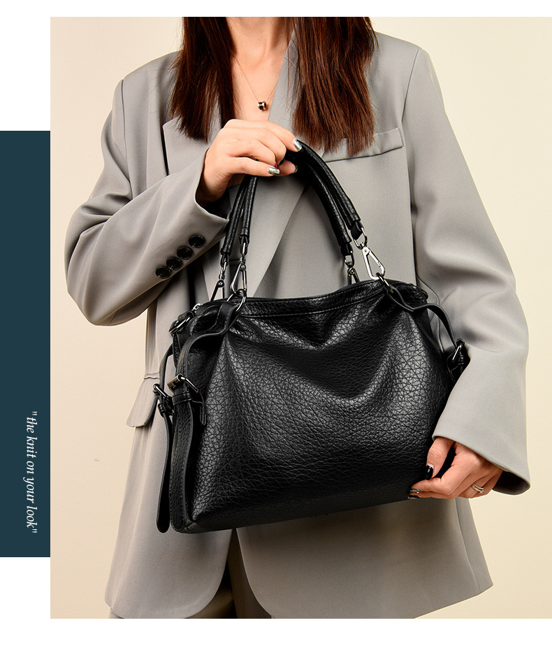 Women's bag Women's bag textured soft leather large capacity commuter tote bag versatile simple handbag_voghion.com