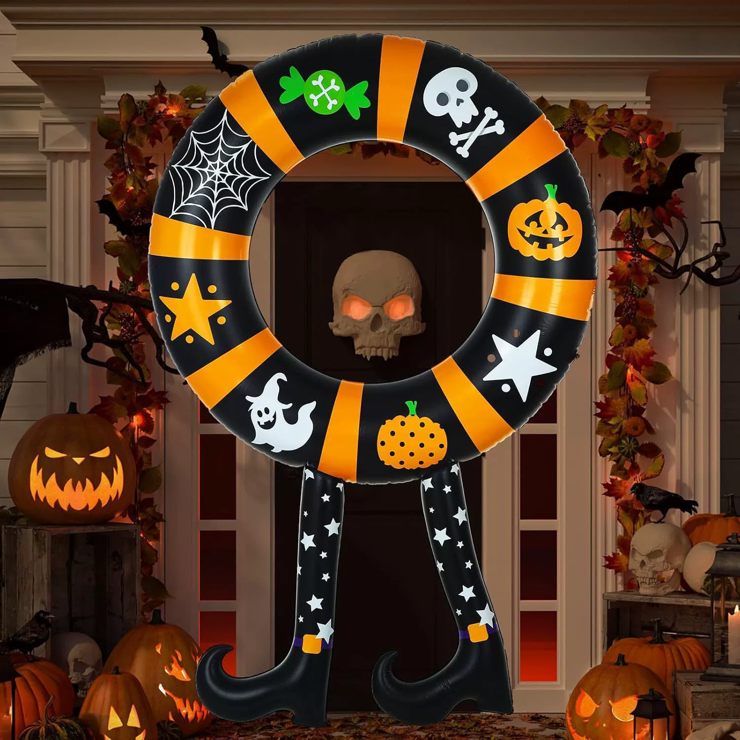 Новый надувной круг для Хэллоуина от производителя с ножками ведьмы, большая надувная гирлянда ведьмы, надувной декор для дома на Хэллоуин