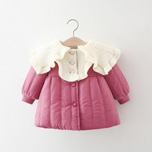 2024年冬装新款毛线花边大翻领棉衣 女童加绒加厚时尚公主小棉服