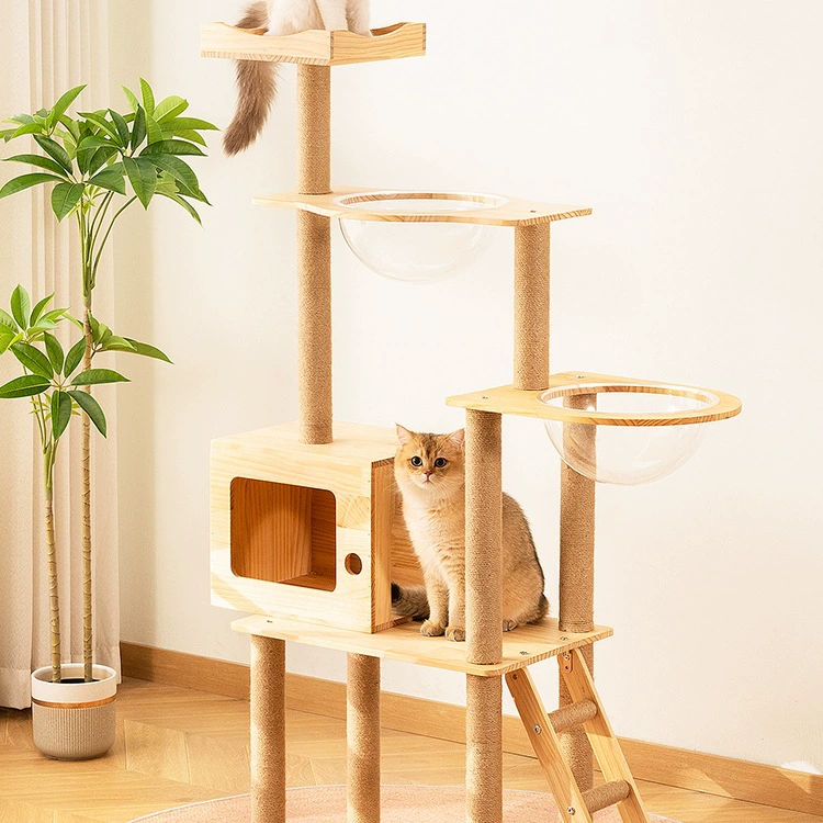 Кошачий лазательный комплекс, кошачье гнездо, кошачье дерево, цельная космическая капсула из массива дерева, небесная колонна, кошачья полка, кошачьи принадлежности из сизаля, игрушки