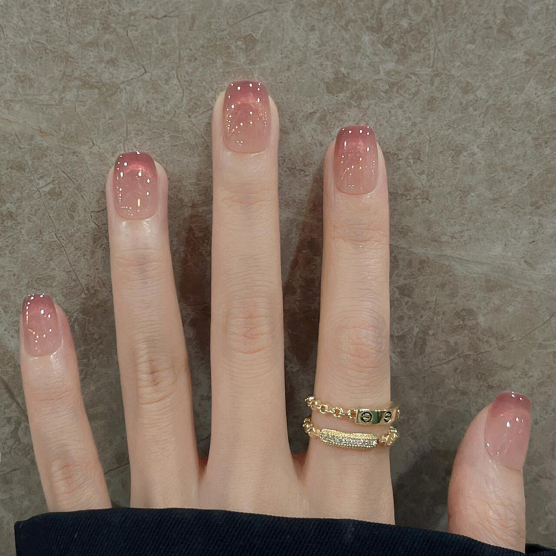 【Star Rock Aurora】Nude Cat Eye French Commuter Style Gentle and Elegant High-End Medium-Length Handmade Wearable Nails