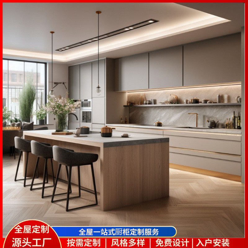 Customized Overall Kitchen Cabinets, Furniture, Floor Cabinets, Wall Cabinets, Custom-Made Cabinets, Environmentally Friendly Materials, Quartz Stone, Modern and Simple