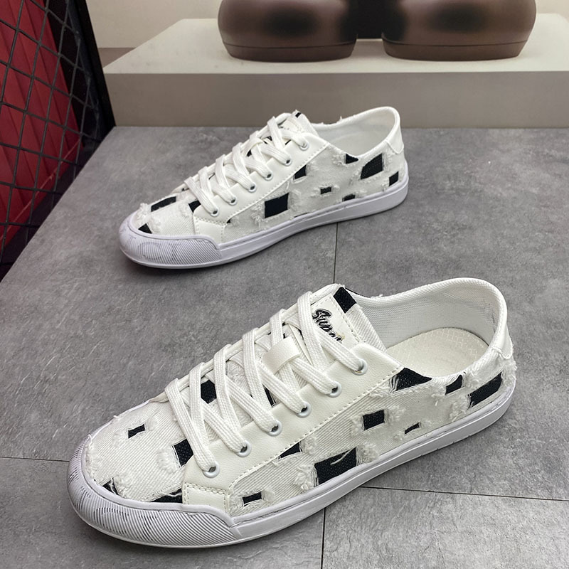 2024 New Breathable Men's Shoes New Casual Flat Shoes Men's Cloth Shoes White Shoes Men's Korean-style All-match