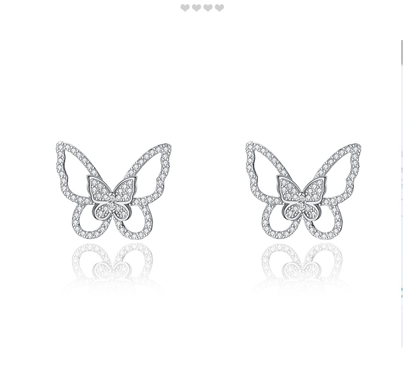 1 Pièce 1 Paire Vacances Papillon Argent Sterling Placage Incruster Pierres Précieuses Artificielles Plaqué Or 18k Boucles D'oreilles display picture 2