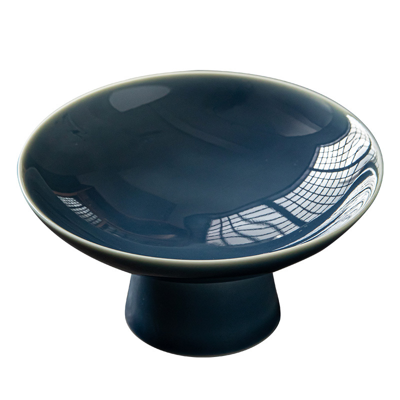 Chinese Tall Tea Tray, Small Exquisite Ceramic Snack Tray, Tea Room Snack Pastry Display Tray, Snack Nut Tray