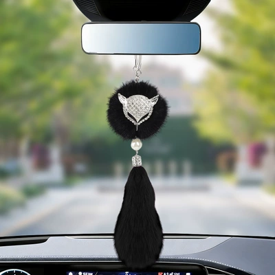 Ornament Goddess Style with Diamonds, Car hanging - fox-pendant-pure-black-pendant