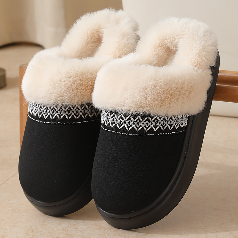 Nuevo otoño y invierno de encaje estilo nacional de moda zapatillas de algodón para hombres y mujeres parejas interior calentamiento confortable zapatillas de algodón al por mayor