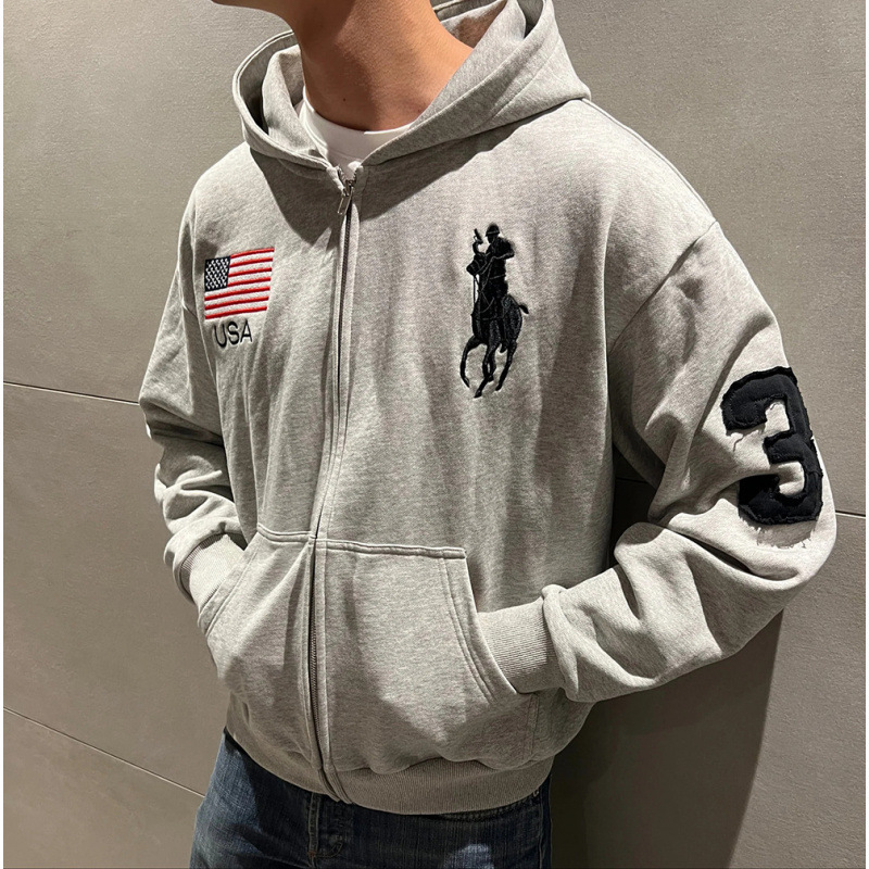 European and American Street Style Personalized Printed Zipper Long-Sleeve Hoodie Sweatshirt Men's Trendy Retro Pocket Slim Jacket European and American Street Style Personalized Printed Zipper Long-Sleeve Hoodie Sweatshirt Men's Trendy Retro Pocket Slim Jacket