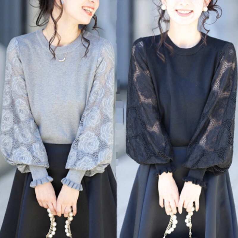 Japanese Rakuten Popular Autumn and Winter New Women's Long-Sleeve Sweater with Faux Two-Piece Knit Top