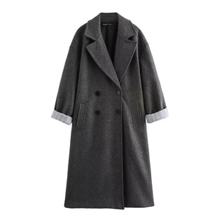 2024 cross-border 2024 European and American style cross-border women's autumn and winter temperament fashion light ripe loose curling sleeve double row
