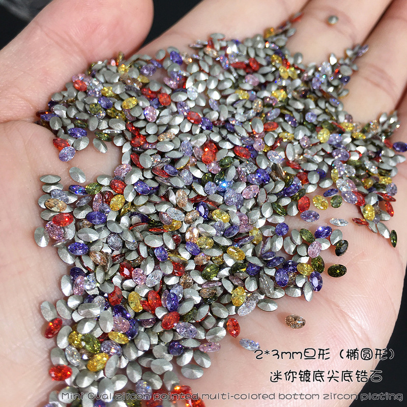 New small model mini denier 2 * 3mm Oval color zircon plated bottom 5A artificial crystal nail drill