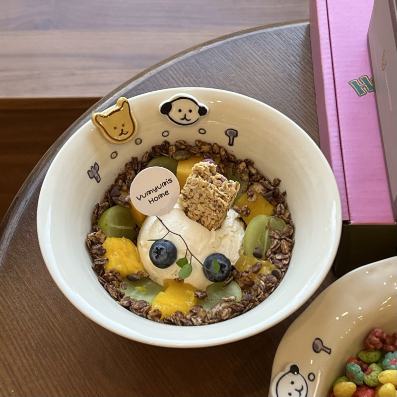 韓國紐扣小狗卡通陶瓷家用飯碗水果碗早餐碗寵物碗手繪釉下彩深LL